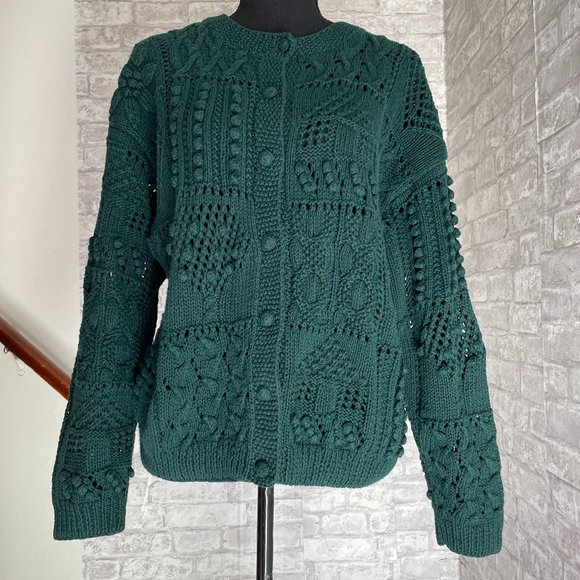 Cape Isle Knitters Vintage Evergreen Chunky Knit Popcorn Cardigan - Picture 2 of 10